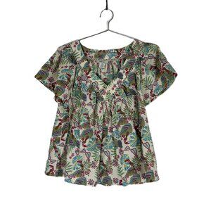 Haute Hippie Floral V Neck Blouse M Toucan and Flowers